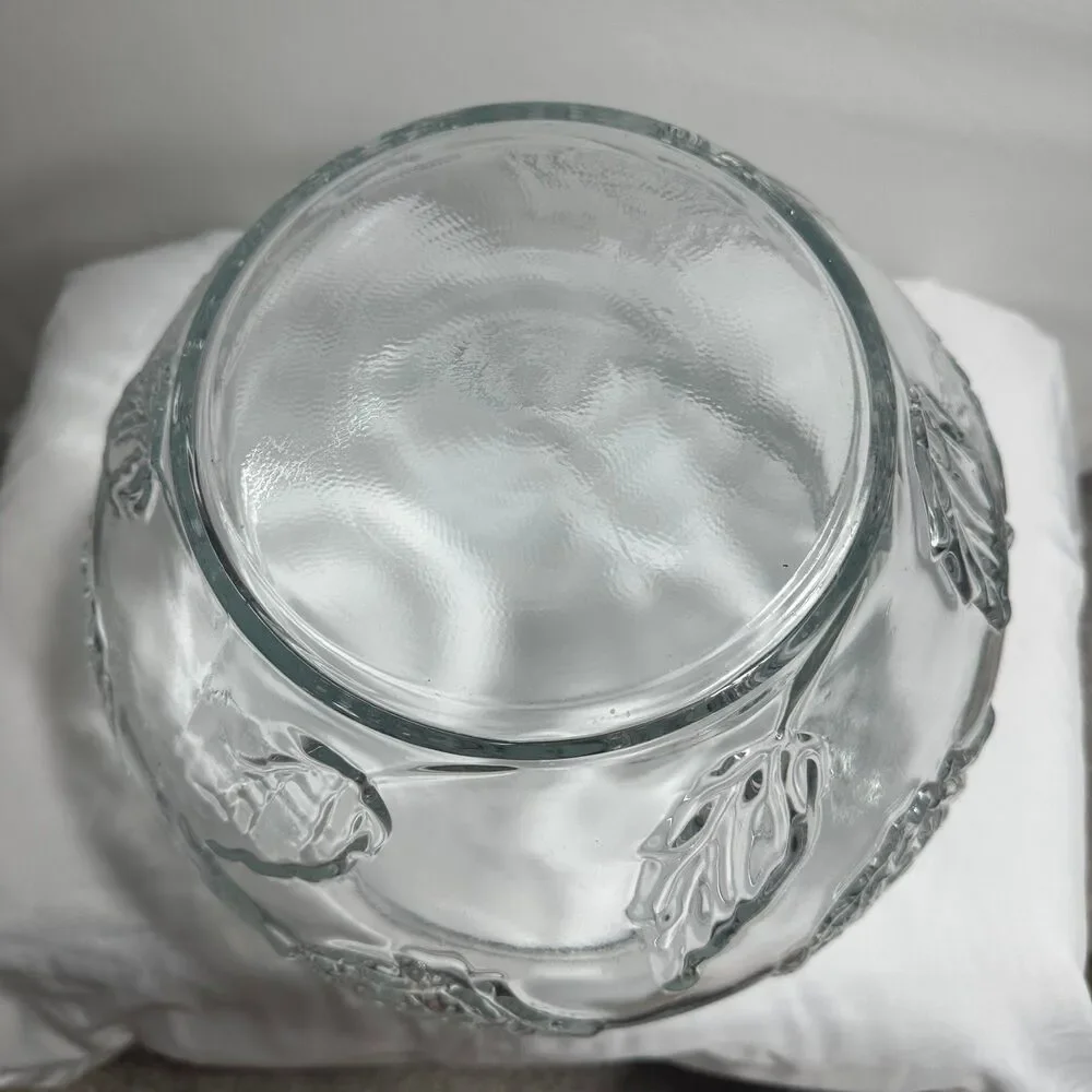 Punch Fruit Bowl Glass Clear Embossed Rose Design Party/Holiday Décor